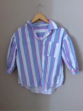 Women’s Boutique Striped Button-Up Shirt in Blue, White & Pink Sz Sm